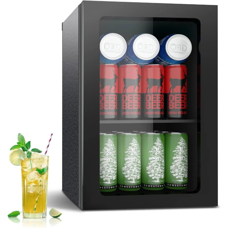 Wine Beer Mini Fridge - 24 Can Mini Fridge with Glass